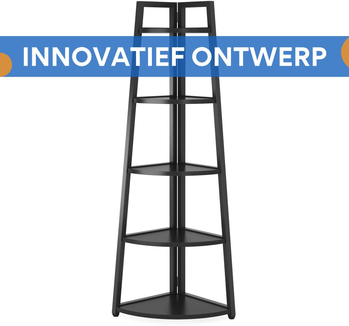 Hoekkast Treviano - Vakkenkast 180cm - Boekenrek Hoekmeubel - Opbergrek 5 Lagen - Zwart