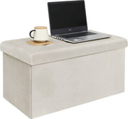 Moderne Opbergbank Meri - Met opbergruimte - Zitbank Poef - Voetenbank - Opbergbox hocker - Zitkist met deskel - Creme - Velvet - 76x38x38 cm