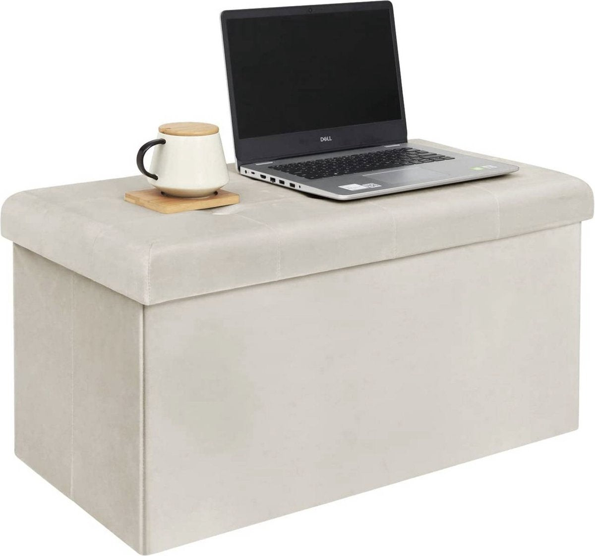 Moderne Opbergbank Meri - Met opbergruimte - Zitbank Poef - Voetenbank - Opbergbox hocker - Zitkist met deskel - Creme - Velvet - 76x38x38 cm