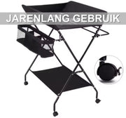 Babyverschoontafel – Verzorgingstafel - Opvouwbaar voor kinderkamer – Stabiel en veilig met opbergruimte – Max. draagvermogen 15 kg – Zwart - Met wielen