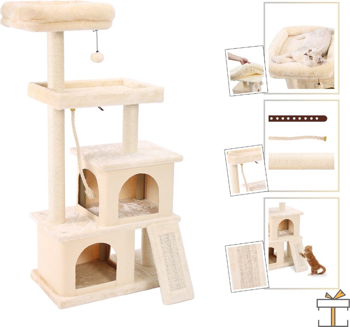 Luxe Krabpaal - Creme - Inclusief hangmat - Geschikt voor kittens - 127cm
