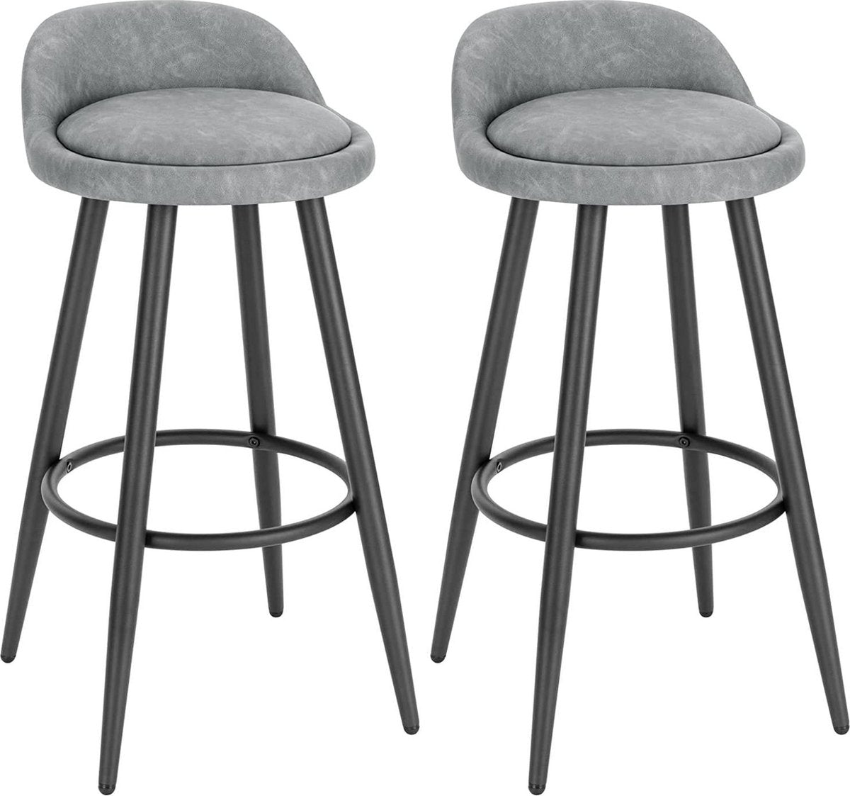Leren Barkrukken Cardiff - Set van 2 - Grijs - Met rugleuning - Barstoelen ergonomisch - Keuken - Zithoogte 69cm