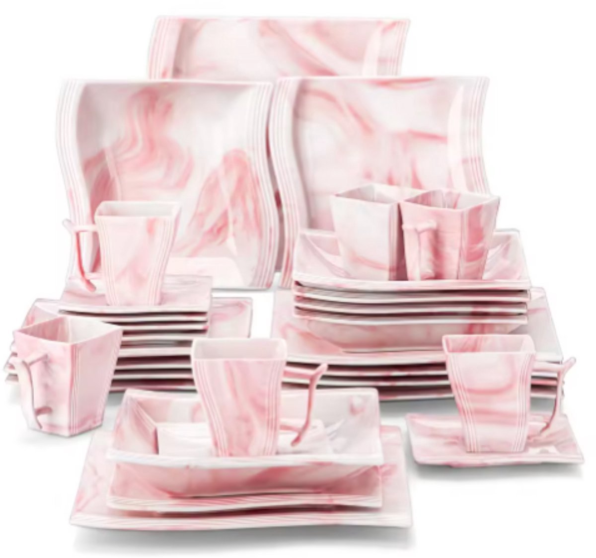 Aristocratic Dinerborden – Ontbijtborden – 6 persoons – 30 delig – Roze Keramisch – Eetborden – Perfect voor diner
