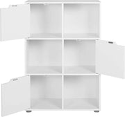 Happyment Boekenkast Nida - 6 Vakken - Wit - 3 Deuren - Boekenrek - Woonkamer, slaapkamer en kinderkamer - Hout - 59.7x29.7x91cm
