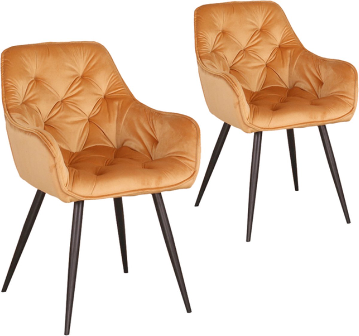 Happyment Eetkamerstoelen Fluweel - Oranje - Woonkamerstoelen - Fauteuil - Keukenstoelen - Kuipstoel - Set van 2