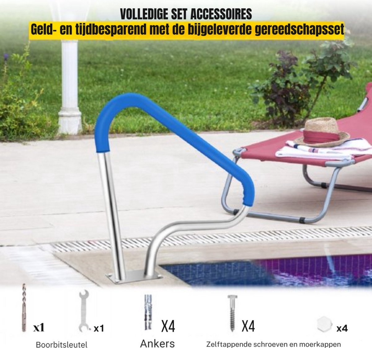 Zwembad leuning - Zwembadleuning accessoires - RVS Rail Steunbalk - 98,9x81,3 cm Leuning - Afrit tot 113 kg
