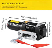 Elektrische Lier PRO - Takel - Hijskraan - 2040kg Power Winch - 12V DC Truck Lier - Synthetisch Touw 12,5M - Draadloze Afstandsbediening - Kabeltakel