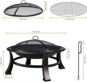 Tuin Vuurplaats - Vuurschaal - Vuurkorf - Terrashaard - Houtgestookte Stalen BBQ Grill met Mesh Vuurhaard - Ideaal voor Achtertuin, Camping & Picknick