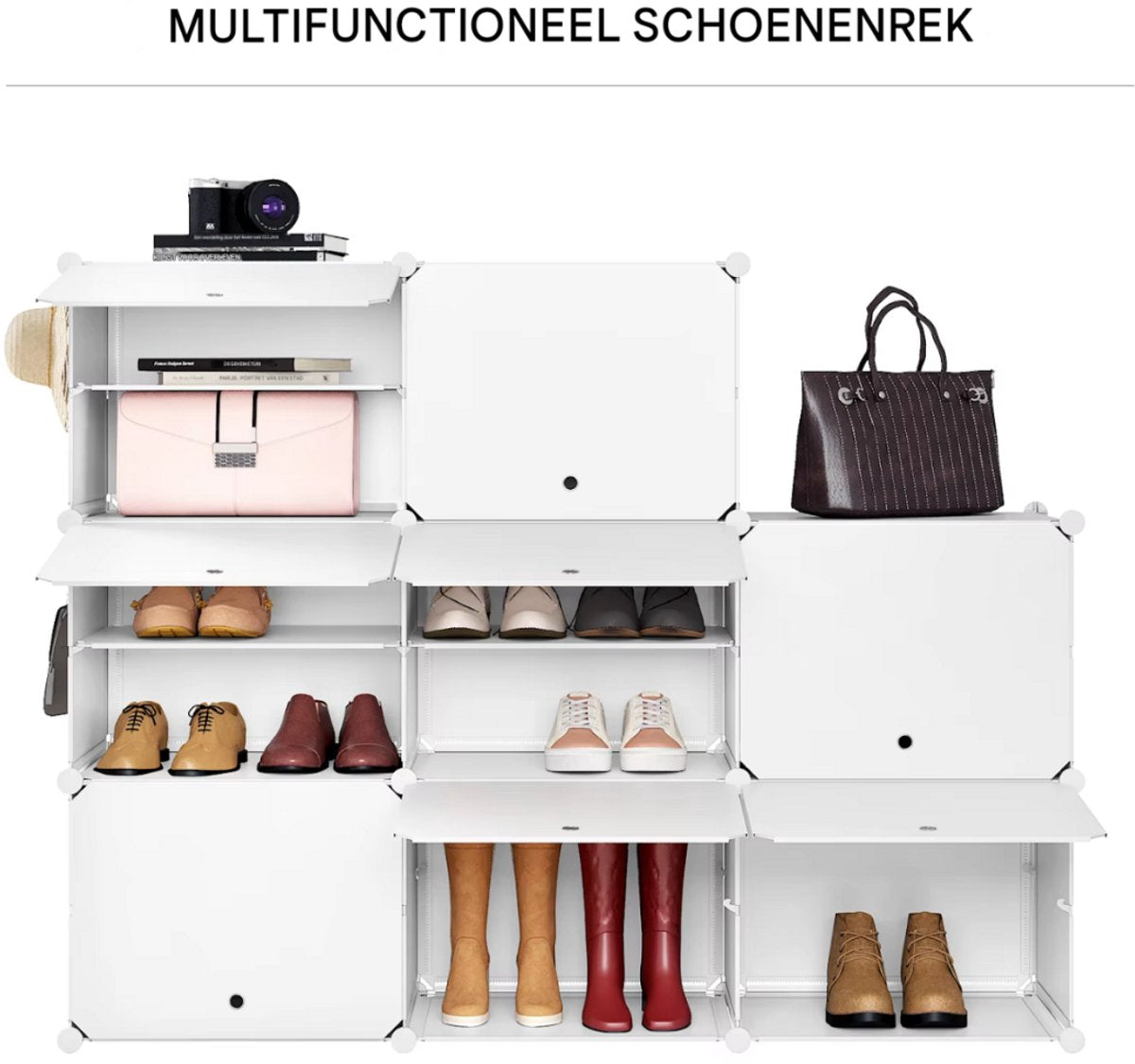 Schoenenkast - Voor Hal, Woonkamer of Slaapkamer - Schoenenrek met 8 Compartimenten - Ruimtebesparende Organizer - 94x144x36.5 cm