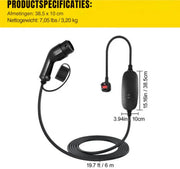 Mobiele Auto laadkabel PRO - Thuislader - Type2 - 6m Kabel - 10A-lader met CEE 32-stekker - 2,3kW - Voor Elektrisch Voertuig (16A/20A/24A/32A)