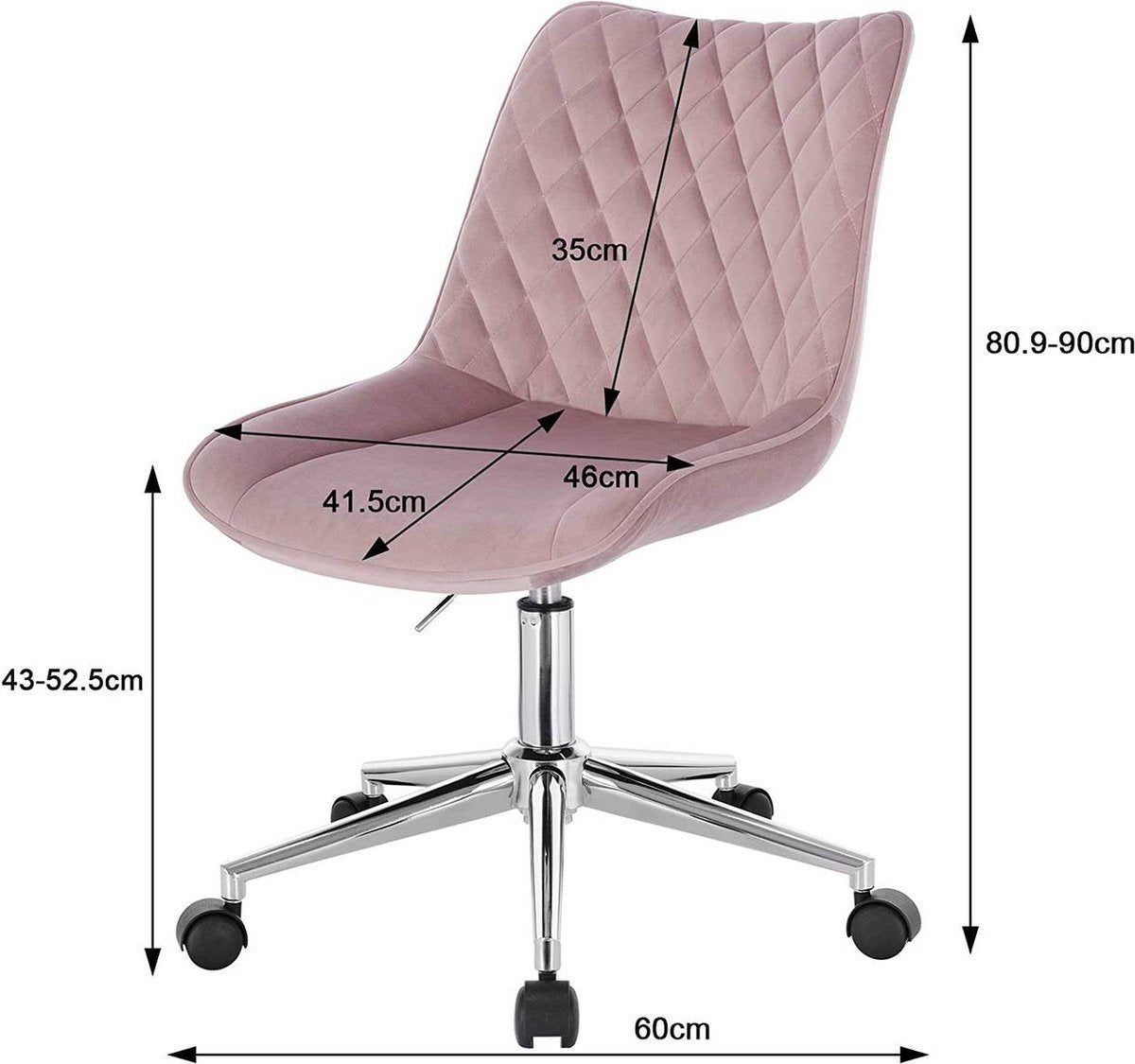 Bolt Edge Bureaustoel Deluxe - Roze Velvet - Ergonomisch Design - Verstelbare Hoogte - Voor Volwassenen - Op Wielen
