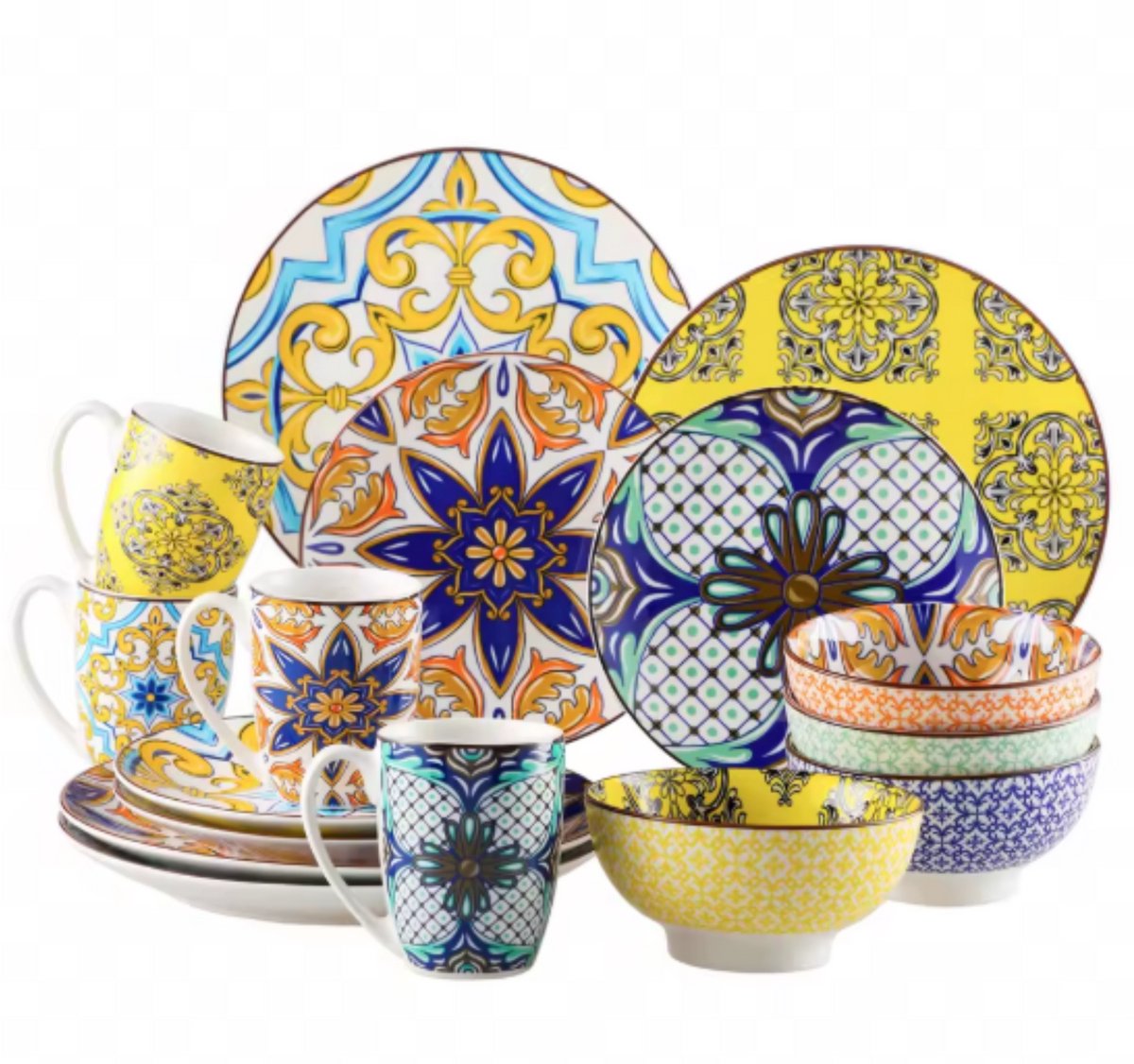 Morencia Serviesset - 16 delig - 4 persoons - Mozaïek - Dinerborden - Bordenset - Diepe borden - Ontbijtborden - Servies - Keukenservies