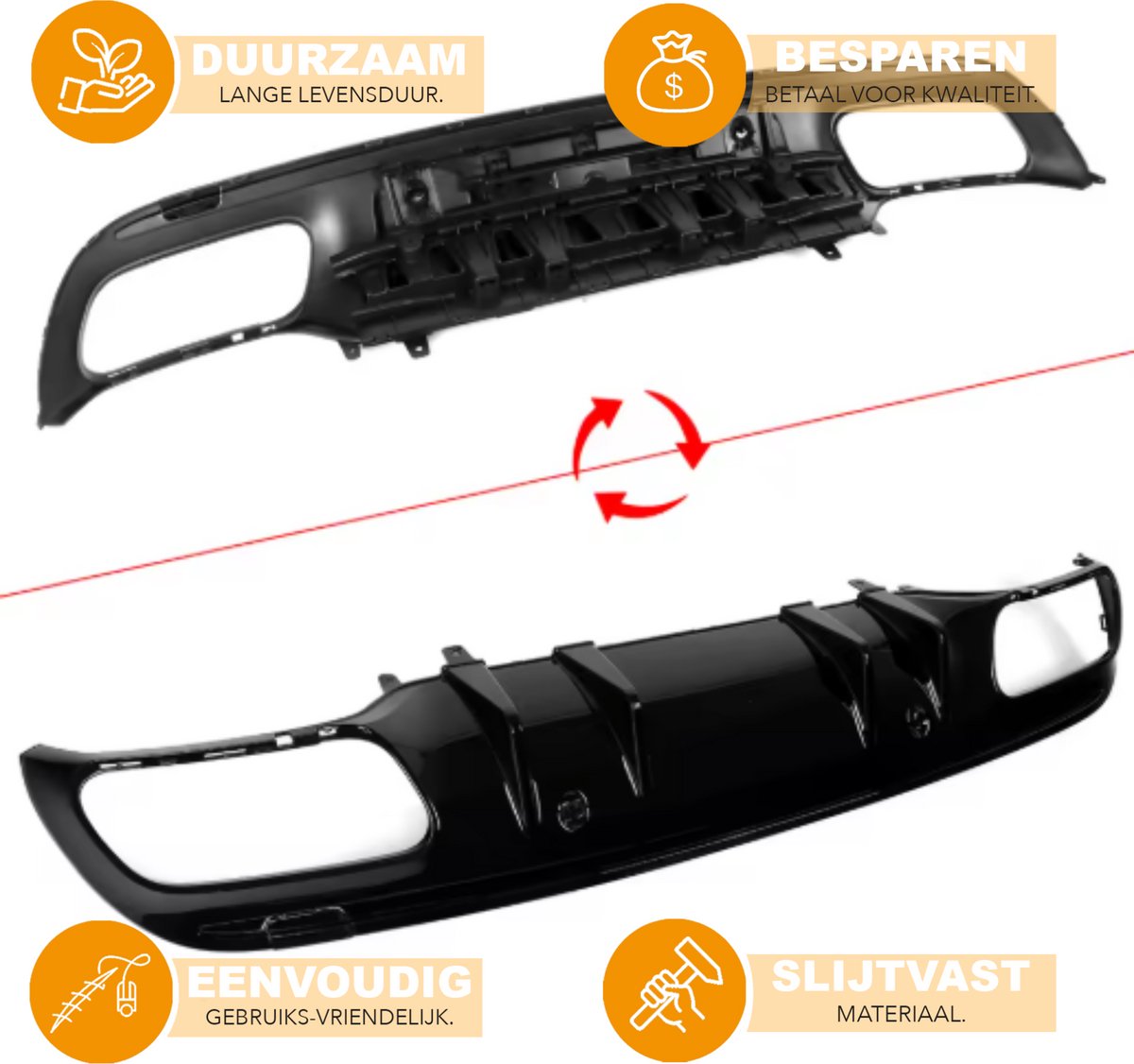 Achterdiffuser - Voor Mercedes C-Klasse W205 Sedan AMG C43 (2014-2021) - Zwart - Ronde Uitlaat Tips - Auto Accessoires