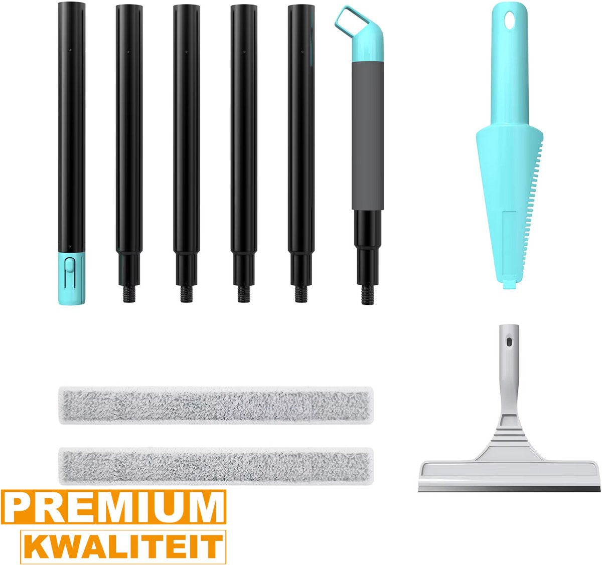 Vloerwisser Deluxe - 2 in 1 - Microvezel & Rubber Combinatie - 154cm Handvat - Voor Efficiënte Vloerreiniging in Huis