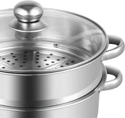 Stoompan - Stoomkoker - Stoommandje - Voor Gezond Koken in de Keuken - 5-Laags Multifunctionele Stoomboot - 24 cm met Glazen Deksel - RVS