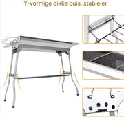 Draagbare opvouwbare houtskoolgrill - Kampeergrill - Barbecue - Voor picknick, festival, camping en feest - Roestvrijstalen rechtopstaande grill met anti-aanbakpan