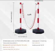 Afzetpaal 6 Stuks - Rood/Wit - Afzetkoord - Vulbaar Met Water/Zand - Afzetpaaltjes met lint - Inclusief afzetketting koord