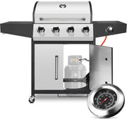BBQ 5 in 1 - Barbecue op gas - Zilver - Thermostaat - Olievanger accessoires - Gasgrill met zijbrander