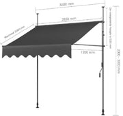 Handmatige Intrekbare Luifel - Zonneluifel - Niet-Schroef Buitenpatio Zonnescherm voor Terrasdeur en Raam - In Hoogte Verstelbaar Zonnescherm voor Onder Dak - 300 x 120 cm