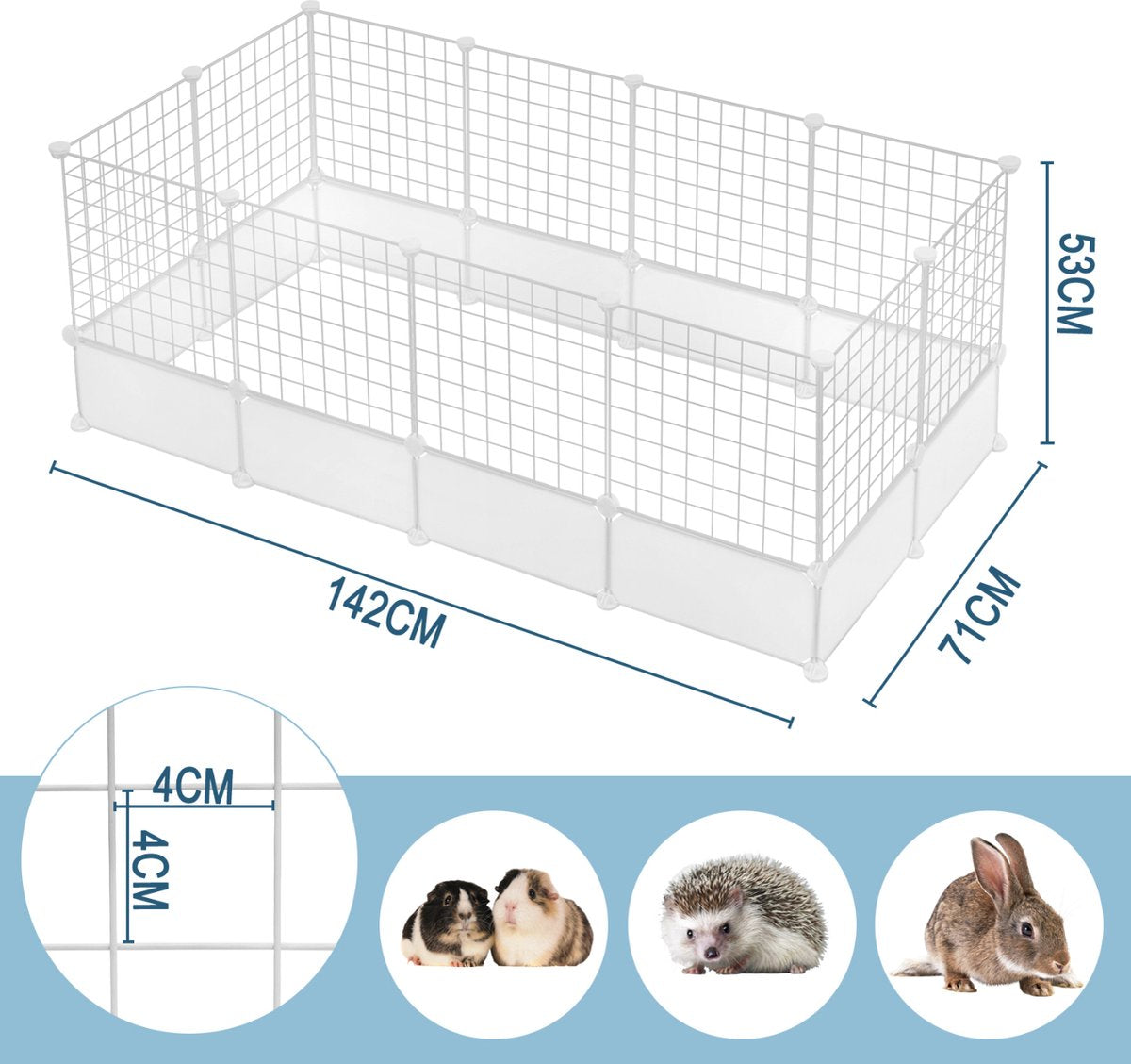 Happyment Dierenren Larry - XXL Ren Deluxe - Verstelbaar - Voor binnen - Puppyren - Kleine dieren - Kittens - Wit - 142 x 71 x 53cm