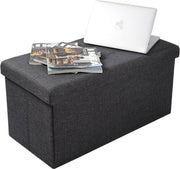 Collox Voetenbankje - Voetenkrukje - Opslagbankje - Poef - Bankje - Opbergdoos - Met afneembare deksel - Zitting gestoffeerd - Opvouwbaar - Donker grijs - 76x38x38 cm - Capaciteit 80 L