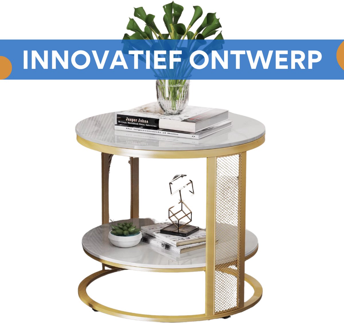 Salontafel Derloni - Wit - 2-Delig - Vierkant - Woonkamer - Bijzettafels