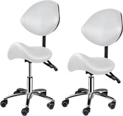 Ergonomische Rollende Zadelstoel - Bureaukruk - Werkkruk - Tabouret - Zadelstoel - met Wielen & Rugleuning - Voor Kapper & Spa - Wit