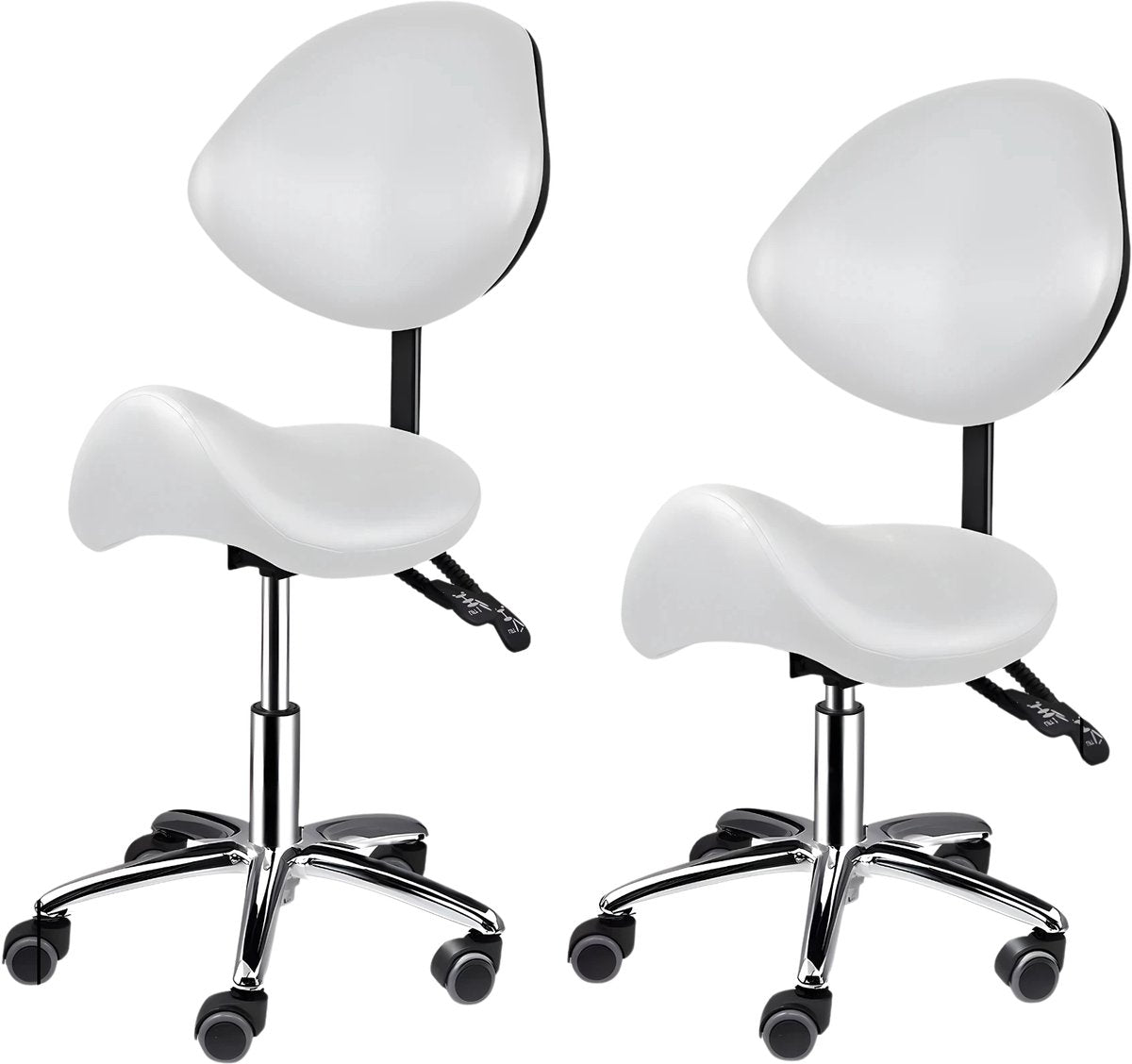 Ergonomische Rollende Zadelstoel - Bureaukruk - Werkkruk - Tabouret - Zadelstoel - met Wielen & Rugleuning - Voor Kapper & Spa - Wit