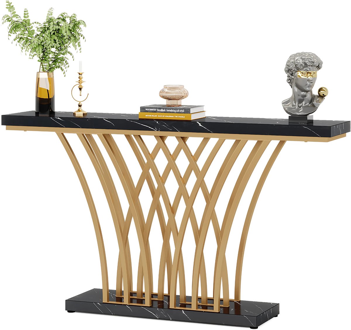 Consoletafel Luxery - 150cm - Sidetafel - Wandtafel - Haltafel - Zwart - Marmerlook - Voor Hal of woonkamer of Gang