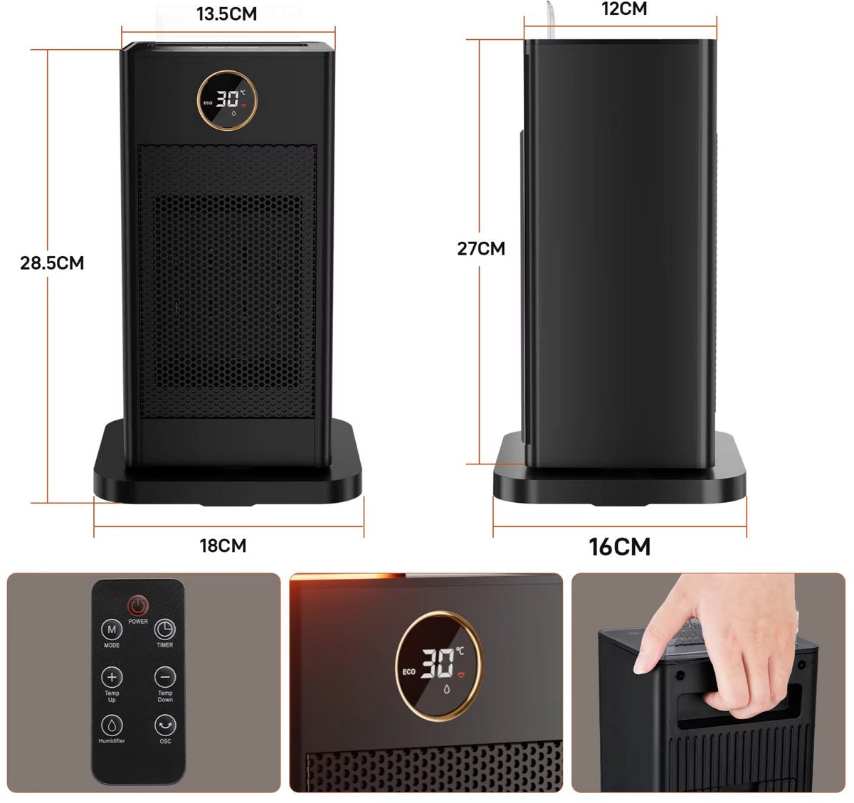 Draagbare elektrische heater - 1500W - Met afstandsbediening - Verwarmings ventilator - Voor thuisgebruik en kantoor - Met timer - 1500W