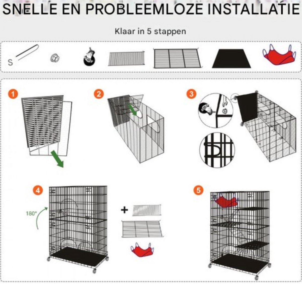 Kattenkooi - Metalen kattenbench kooi - 4 Niveaus - 3 Ladders - Voor binnen - 2 Deuren