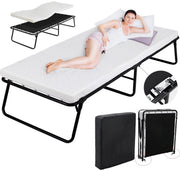 Opklapbed Zyrell op wieltjes - Met matras - 80x190cm - Logeerbed - Vouwbed 1 persoons - Inklarbaar - voor Volwassenen