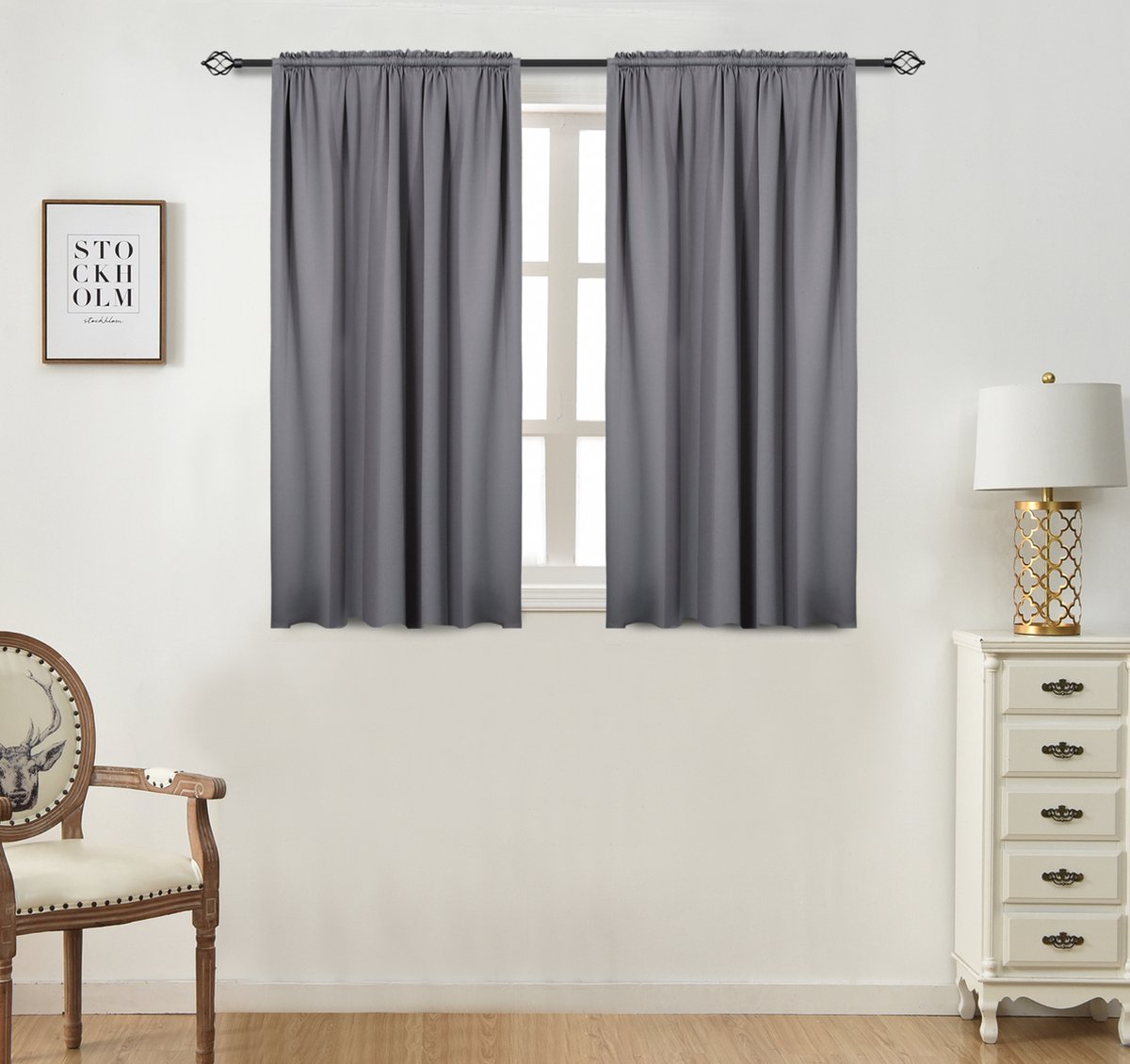 Happyment Gordijnen set Diva 2 stuks - Grijs 135x225cm - Verduisterend - met Plooiband - Fluweel Isolerend