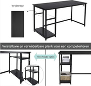 Bureau met open opbergplanken - Multifunctioneel schraagbureau voor thuiskantoor en studiowerkstation - Zwart - 120x60 cm