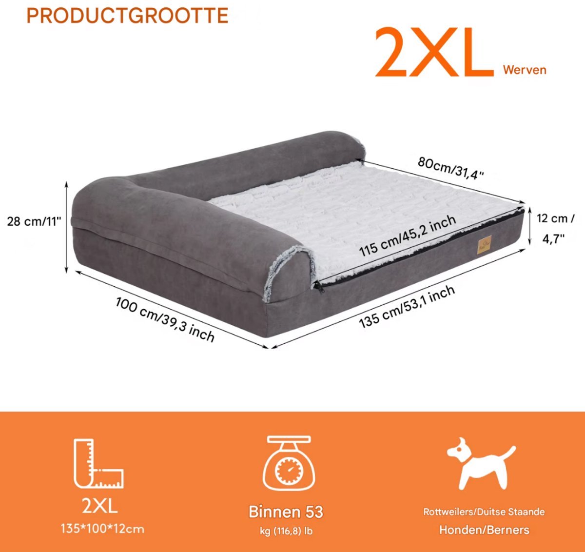 Hondenbed Noire Fioren - 135cm - L-vormig - Hondenbank - Hondensofa op poten - Hondenzetel - Comfort en zacht - Afneembaar kussen - Zacht