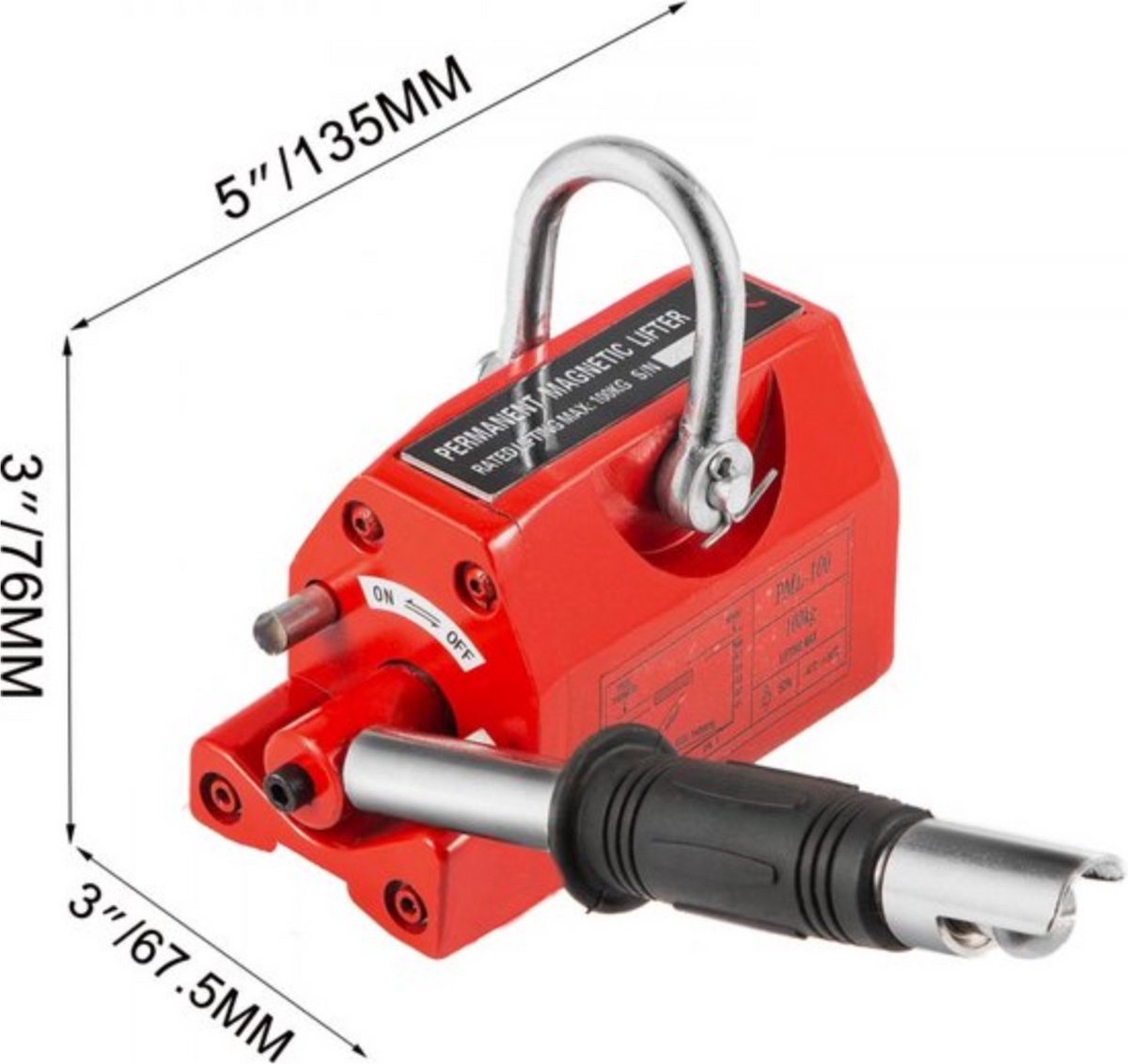 Magnetische Lifter PRO - Hefmagneet - 100KG - Voor Staalplaten & Cilinders - 135x67 mm