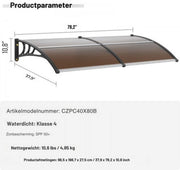 Voordeurluifel - Deurluifel - 199cm - Dakbedekking - Voordeur afdak - Polycarbonaat - UF50+ Zonweringsfolie