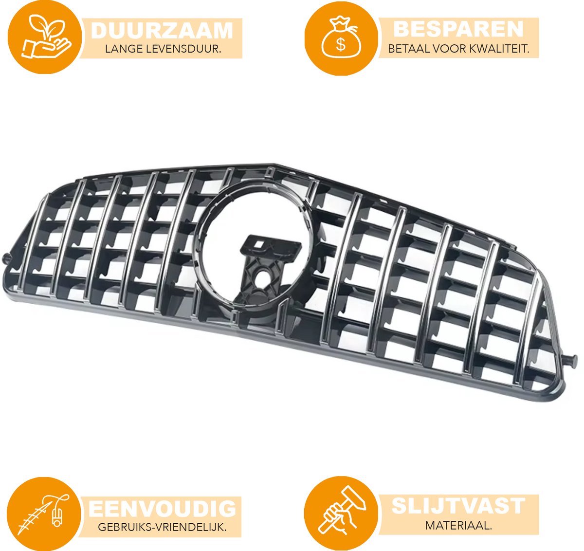Grille Minor Tavien - Voorbumper grille Minor - GTR Stijl - Chroom + Zwart - Auto Accessoires - Voor Mercedes W204 C250/C300/C350