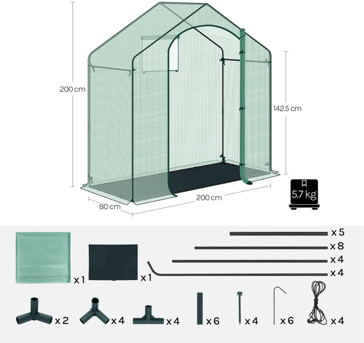 Foliekas Tuinkas - Winterbestendig - PE-folie 135 g/m² - Kweekhuis - Broeikas - Kweekkast voor tomaten & klimplanten - 100x50x190cm Wit