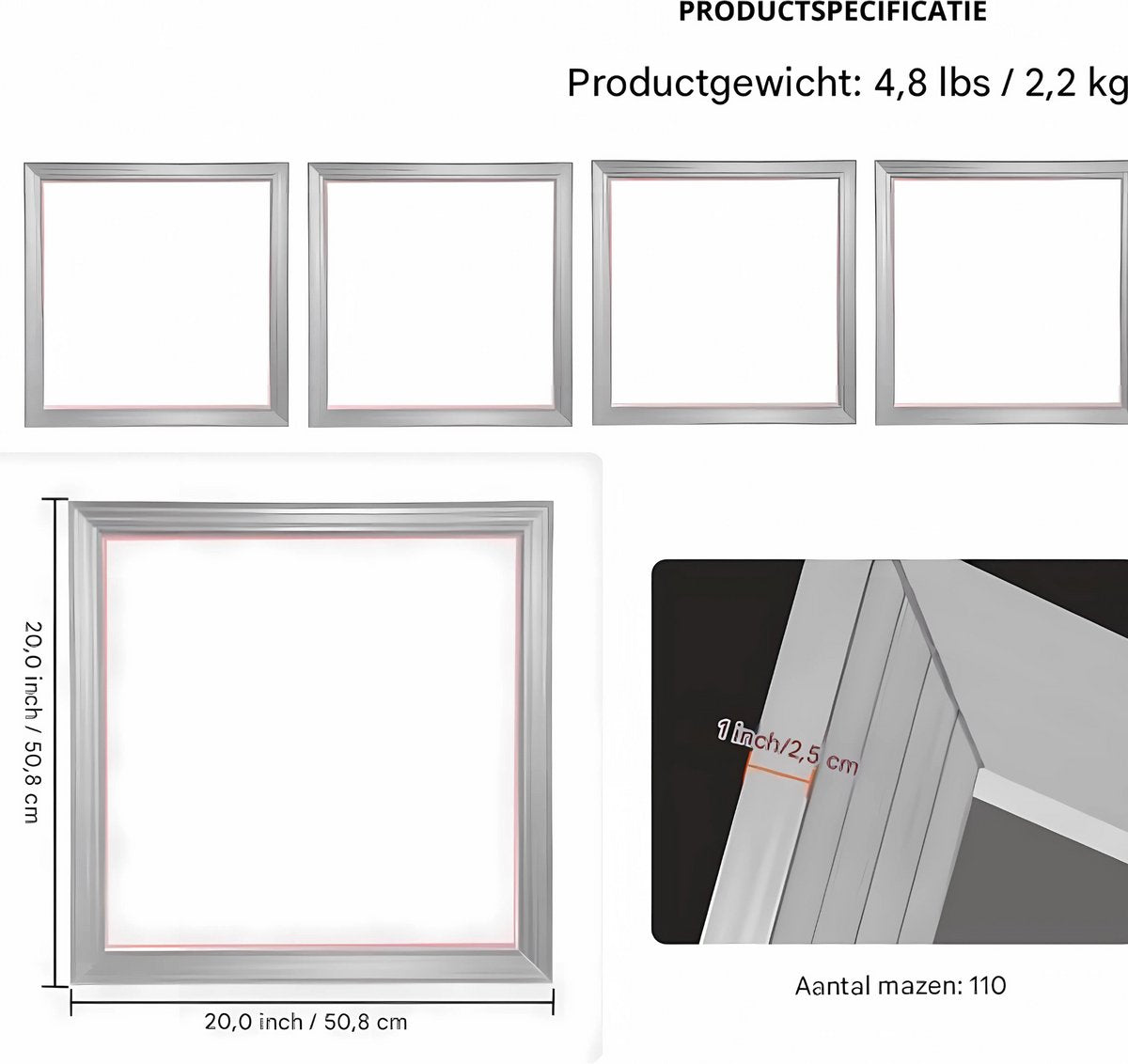 Zeefdrukkit - 4 stuks Aluminium - Zeefdruk set frame - zeefdrukframes 46x51CM - Startersset - Zeefdrukraam - Zeefdrukpers