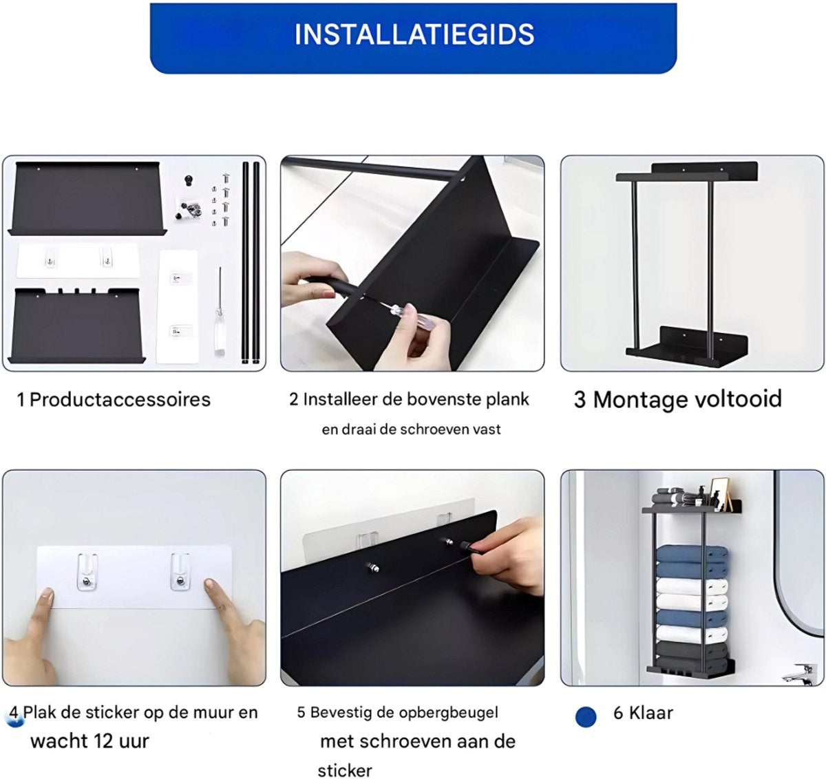 Handdoekenrek badkamer - Verstelbaar in hoogte - Voor Badkamer en Keuken - 38-75 cm - Wandmontage