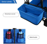 Opvouwbare bolderkar XL - 262L - Opvouwbaar tuinwagen - Met duwstang - Voor buitengebruik - Met verwijderbare luifel en 115 kg capaciteit - All terrain - Blauw