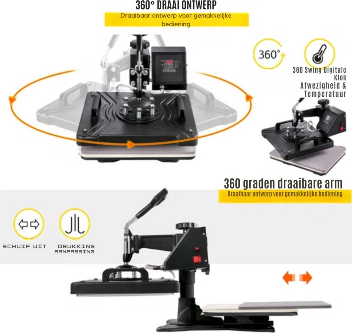 Warmte persmachine - 5 in1 - Hittepers - T-shirt - Transferpers voor Bedrukking - Stalen frame