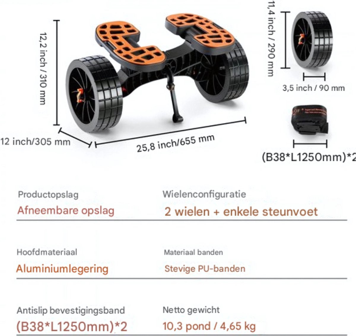 Kajak trolley - Voor SUP, Kano, Kayak, Surfplank - Surf trolley - Opvouwbare Kano trolley - PU Banden - 145kg draagvermogen