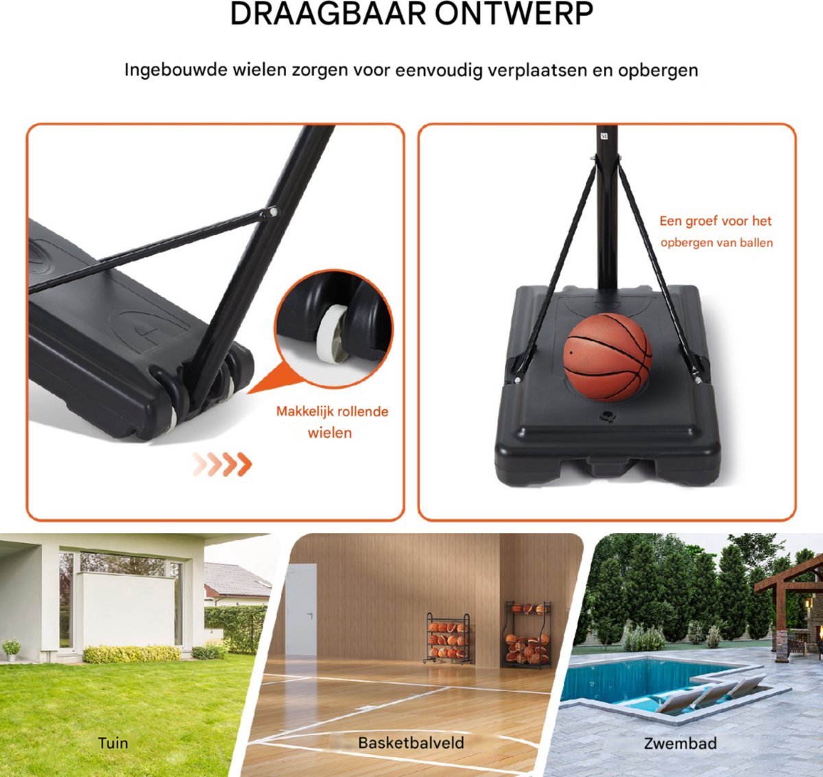 Basketbalpaal Deluxe - Verstelbare basketbalring - 1.2 tot 3 meter hoog - Voor buiten