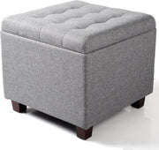 Bolt Edge Poef Deluxe - Lichtgrijs Stof - Voetenbank met Opbergruimte - Opbergbox Hocker - Zitkist met Deksel - 45x45x41cm