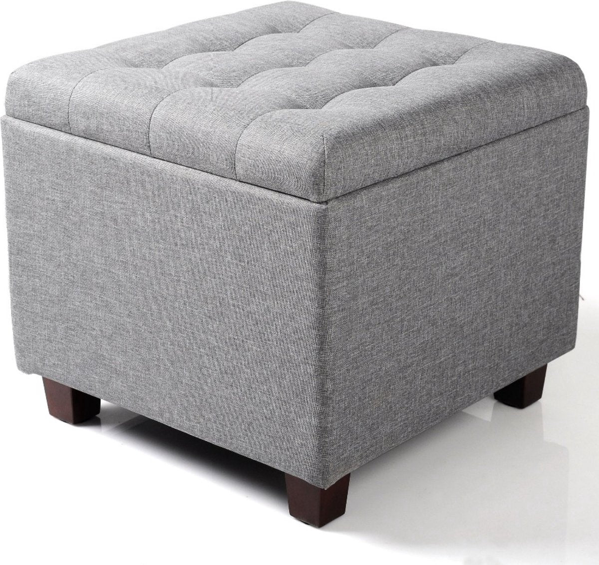 Bolt Edge Poef Deluxe - Lichtgrijs Stof - Voetenbank met Opbergruimte - Opbergbox Hocker - Zitkist met Deksel - 45x45x41cm