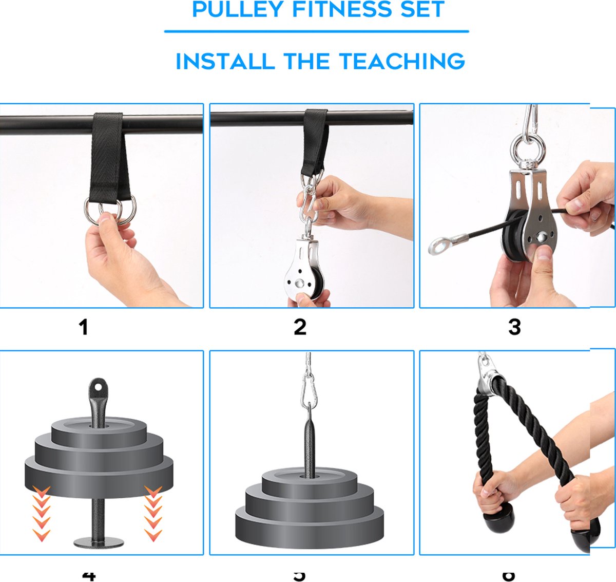 Happyment Home Fitness Kabelsysteem ‚Pull Fitness ‚Biceps, Triceps, Borst & Rug Training ‚Krachttraining ‚6-Delig