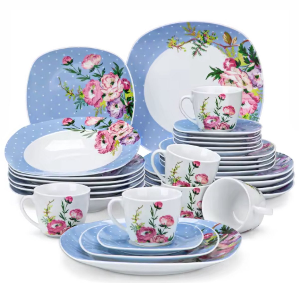 Glamorous Ontbijtborden – Serviesset – 6 persoons – 30 delig – Blauw Keramisch – Ontbijtborden – Uniek servies
