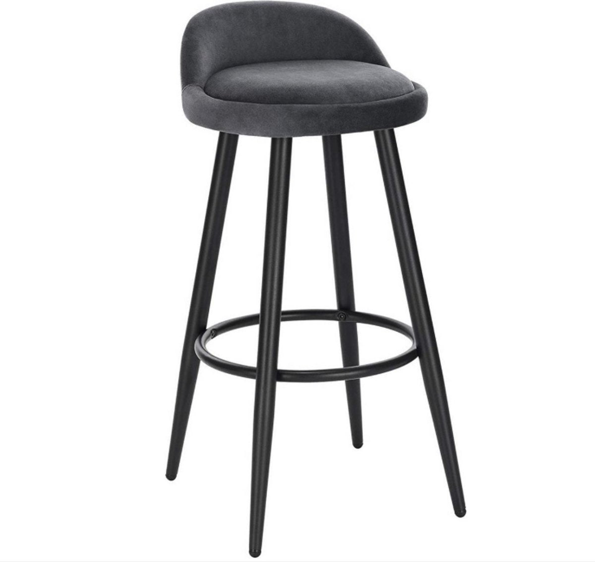Bolt Edge Velvet Barkruk - Ergonomische Barstoelen - Set van 1 - Donkergrijs - Kleine rugleuning - Keuken & Bar - Zithoogte 69cm
